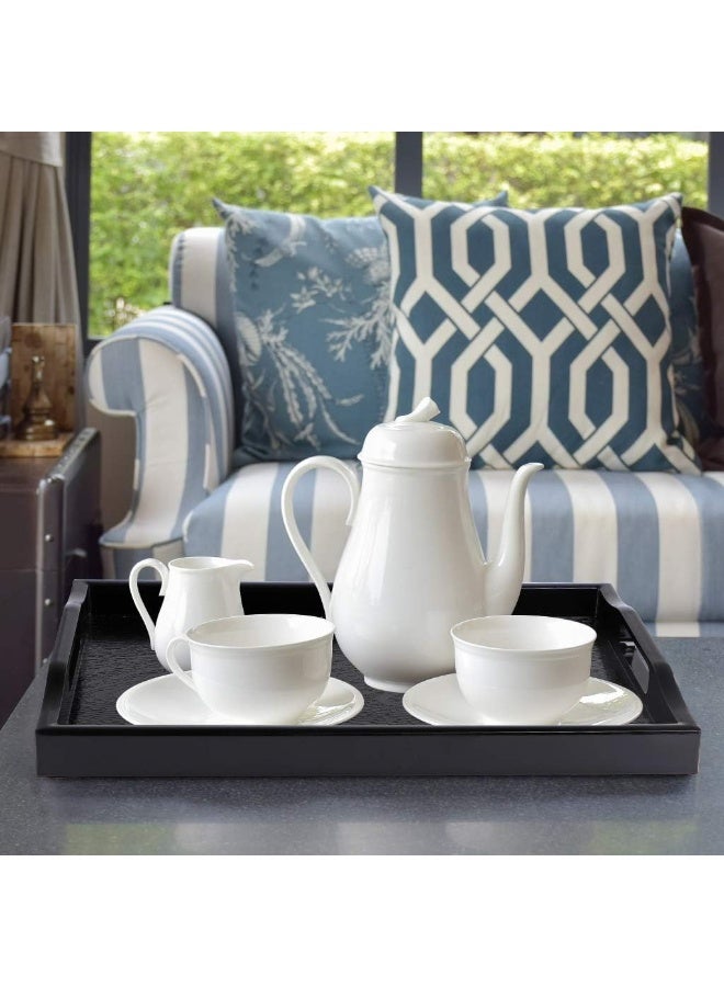 Large Serving Tray, Plastic Ottoman Tray with Cutout Handles, Rectangle Butler Tray for Breakfast in Bed, Coffee Table Decor, Party (Black) - Image 3